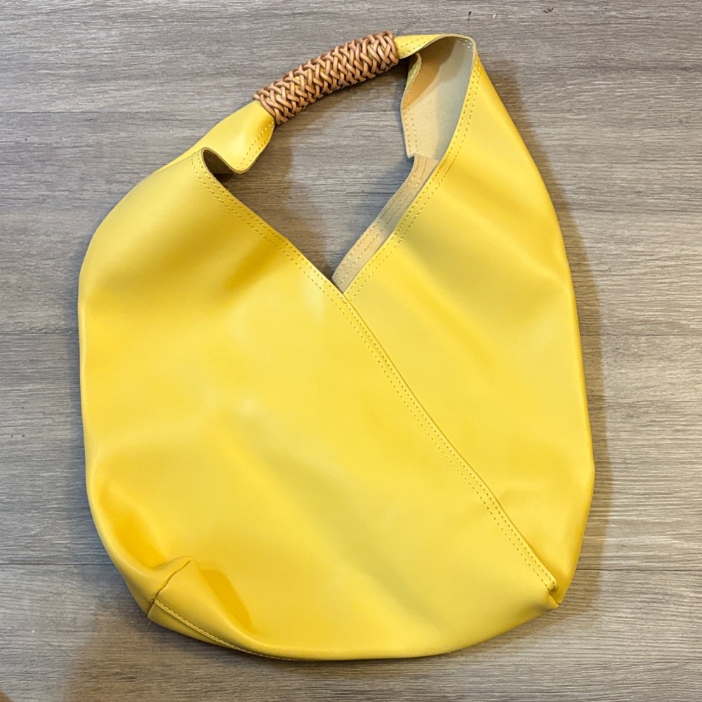 Yellow Women's Hobo Bag with Braided Handle